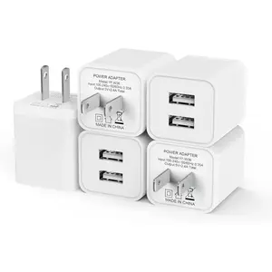 X-APT03   5Pack USB Wall Charger,  2.4A Dual USB Port Cube Power Plug Adapter Fast Phone Charger Block Charging Box Brick for iPhone 15/15 Pro/15 Pro Max/14, Samsung Galaxy, Pixel, LG, Android-White