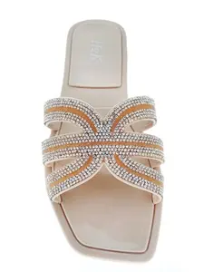 Vincent Stone Embellished Slides for Women - Nude/Black/White