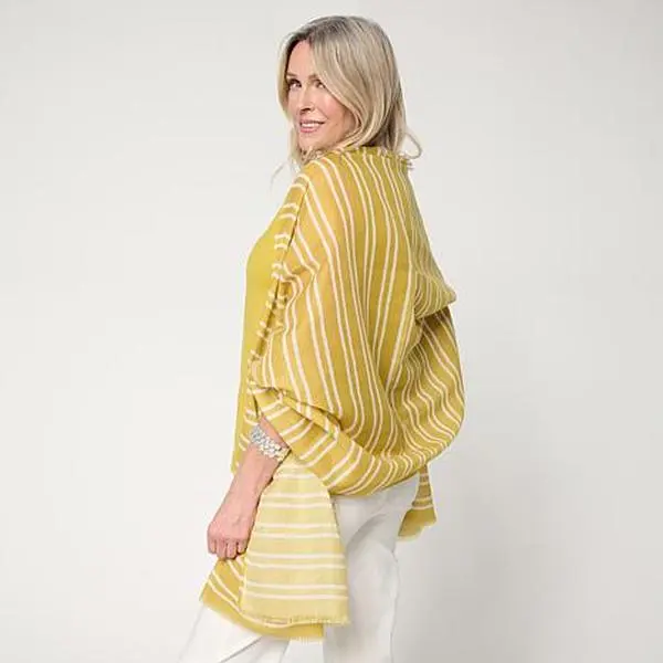 MarlaWynne WynneLayers Striped Printed Fringed Scarf MarlaWynne WynneLayers Striped Printed Fringed Scarf