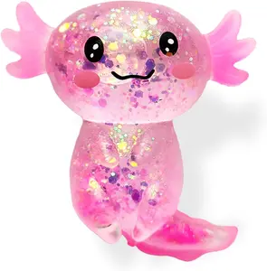 Summer Spring Gift Axolotl Squishy Stress Relief Toy Glitter Fidget Toys Cute Malt Sugar Axolotl Toy Fidget Toys Adults Fidget Toy for Kids Youth Adult, Party Favors Anxiety Relief Squishy Toys(Pink)
