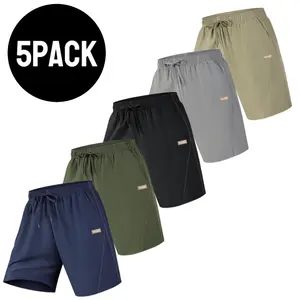 5-Pack Men’s Summer Breathable Sweat-Wicking Quick-Dry Athletic Shorts, Casual Fashion, Suitable for Running, Fitness, and Outdoor Sports