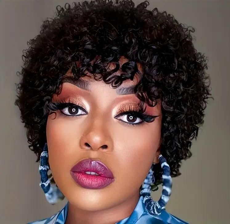 Glueless Kinky Curly Bob Wig for Women | Soft 4 Inch Short Jerry Curls with Machine-Made Cap, Comfortable Fit & Afrocentric Style