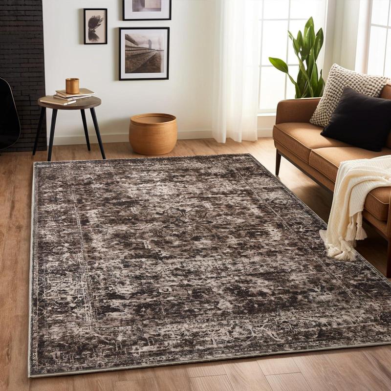Brown Washable Vintage Faux Wool Throw Bedroom Rug, 0.3 In Low Pile & Non-Slip Indoor Floor Carpet For Home Office, Kids Room, Bedside, 4x6, 5x7, 6x9, 8x10, 9x12 Feet rugs living room Brown Washable Vintage Faux Wool Throw Bedroom Rug, 0.3 In Low Pile & Non-Slip Indoor Floor Carpet For Home Office, Kids Room, Bedside, 4x6, 5x7, 6x9, 8x10, 9x12 Feet rugs living room