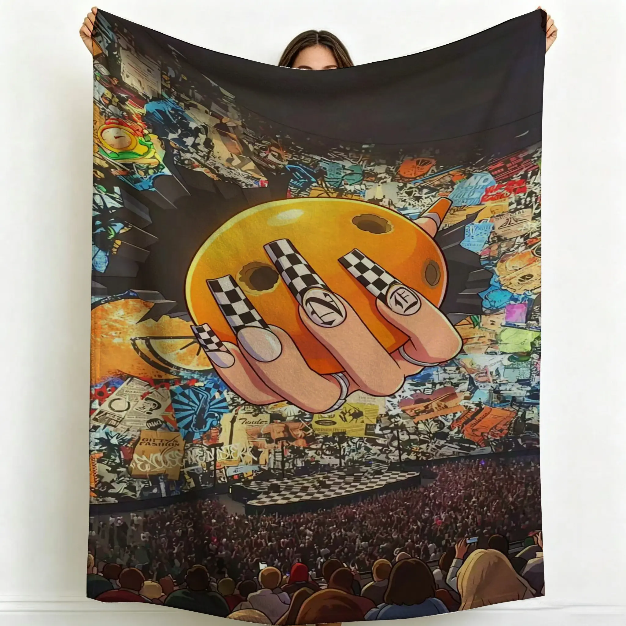 Soft Flannel Fleece Blanket with Cool Graffiti Bowling Hand Print, Warm Cozy Throw Blanket for Sofa Bed, Trendy Home Decor Blanket Viral Checkerboard Nails Bowling Ball  Blanket