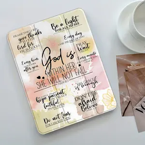 God is With You Watercolor Design Three-Tier Stand iPad Case,iPad Accessories,Transparent Acrylic Hard Back,Pencil Slot & Charger Port,Fits iPad 7.9/10.2/10.5/10.9/11/12.9 inch,Shock-resistant Full Cover Protective for Offices Schools Homes