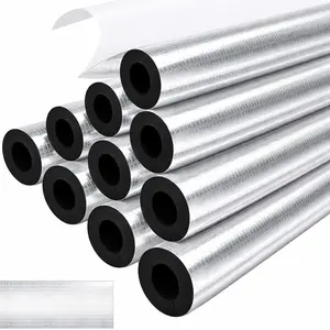 10 Pack Self-Adhesive Pipe Insulation Sleeve, Pre-Slit Foam Tube with Aluminum Foil Cover for Winter, Spigot, Sprinkler, Water Heater Pipes, Scratch-Proof and Non-Corrosive (Silver, 1.3 Ft x1/2 Inch)