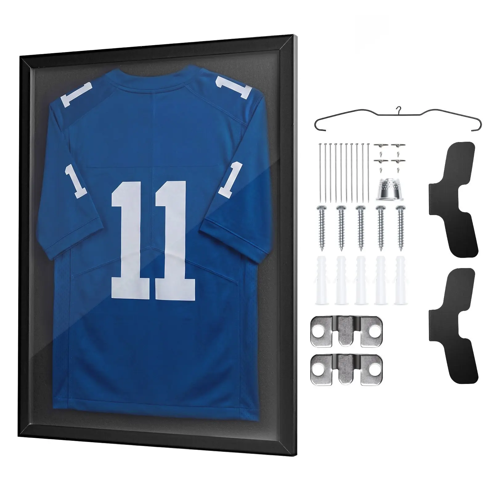Jersey Frame Display Case 31.5 x 23.6 x 1 In, Wooden Shadow Box For Sports Jerseys, 98% UV Protection PC Panel, Hanger, Wall Mount, Tabletop Display, Black Finish, Ideal For Baseball Basketball Football Hockey Shirts & Uniforms