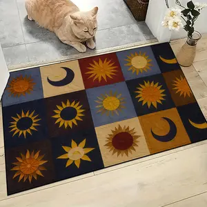 Sun and Moon entrance door mat, 1 count non-slip entrance mat, entry door area rug, Decorative rug, vintage Sun and Moon pattern design, machine washable and easy to clean, suitable for door area, kitchen, bathroom, bedroom, living room