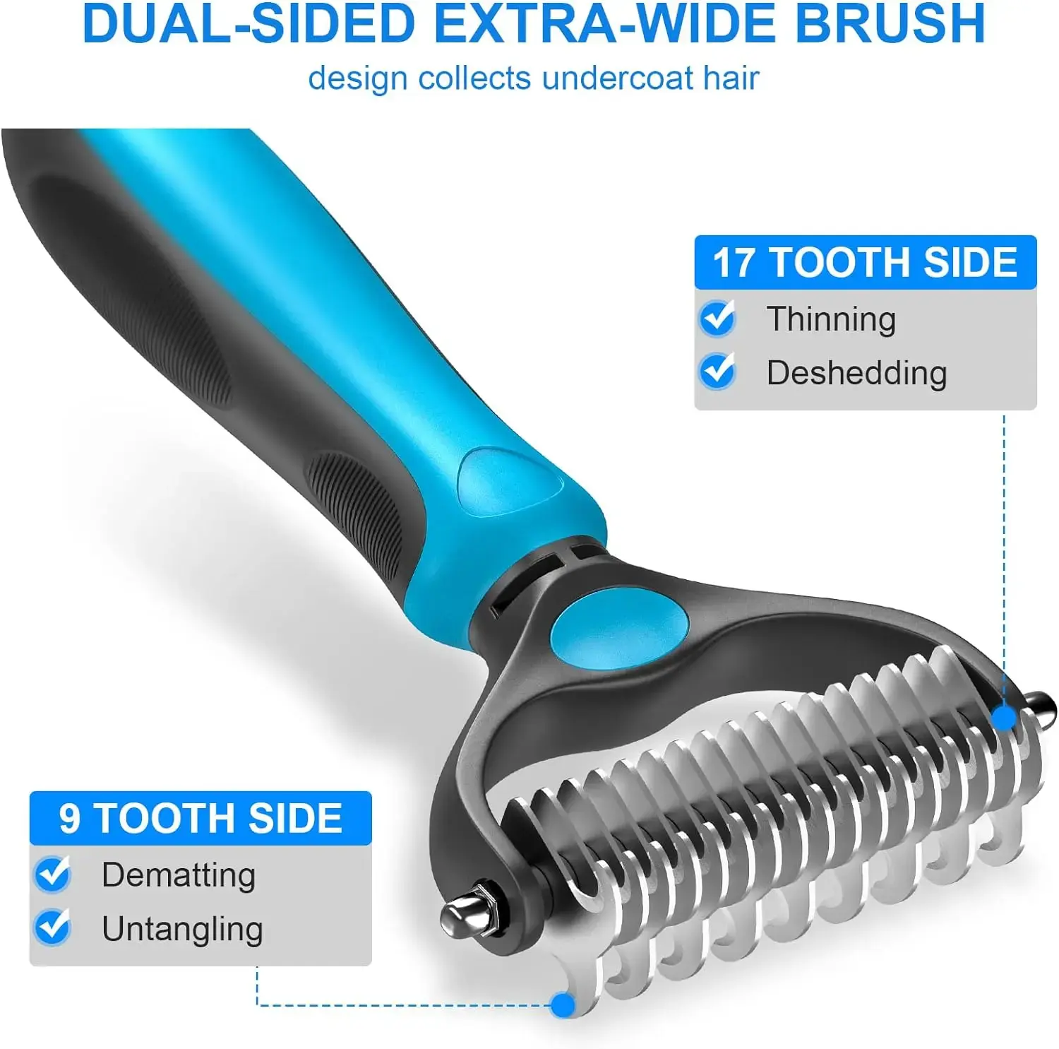 Double-Sided Cat & Dog Deshedding Dematting Comb - Undercoat Rake Grooming Tool, Matted Fur Remover for Long-Haired Pets, Pet Grooming Accessories