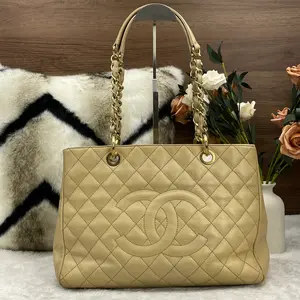 Pre-owned CHANEL GST Grand Shopping Tote Beige Caviar Leather Gold Hardware Tote Bag 866