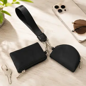 Mini Zip Around Wristlet Wallet for Women, Detachable Dual Pouch Keychain Wallet with Coin Purse and Card Holder, Portable Small Wallet for Cash Coins Keys Travel Gym Everyday Use