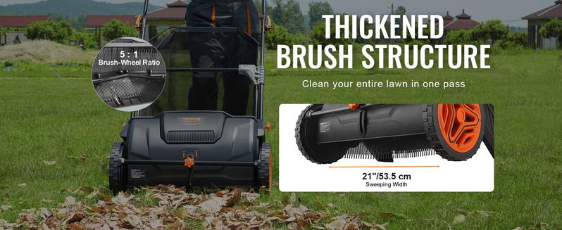 VEVOR Push Lawn Sweeper 21-Inch Leaf & Grass Collector with 3.5 cu. ft. Mesh Collection Hopper Bag,  , 2 Spinning Brushes & Strong Rubber Wheels VEVOR Super Brand Day