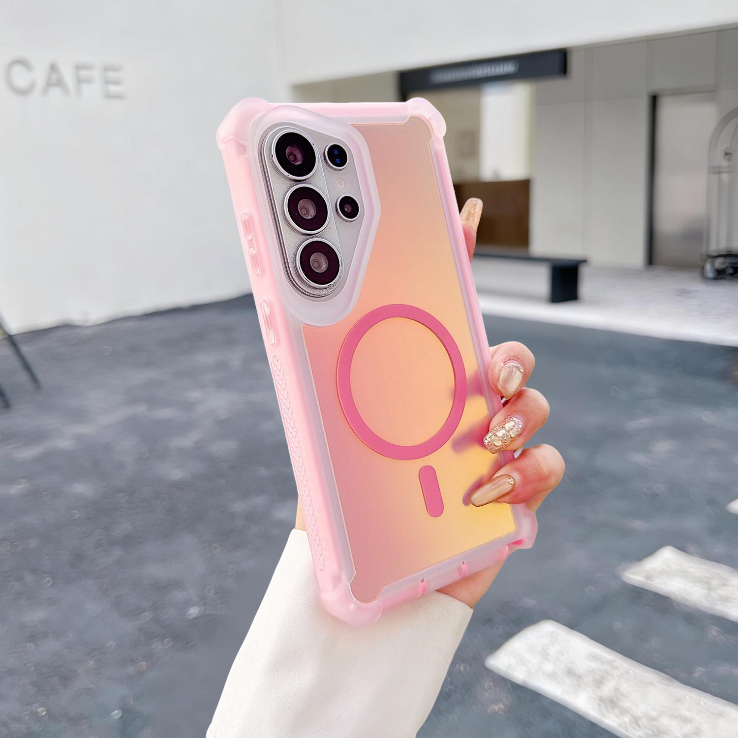 For Samsung Galaxy S26 Ultra/S25/S24 Plus Case, Iridescent Back, Magnetic Support for MagSafe Shockproof Cover, Crystal and Corner High-Duty Protection for Girls Women