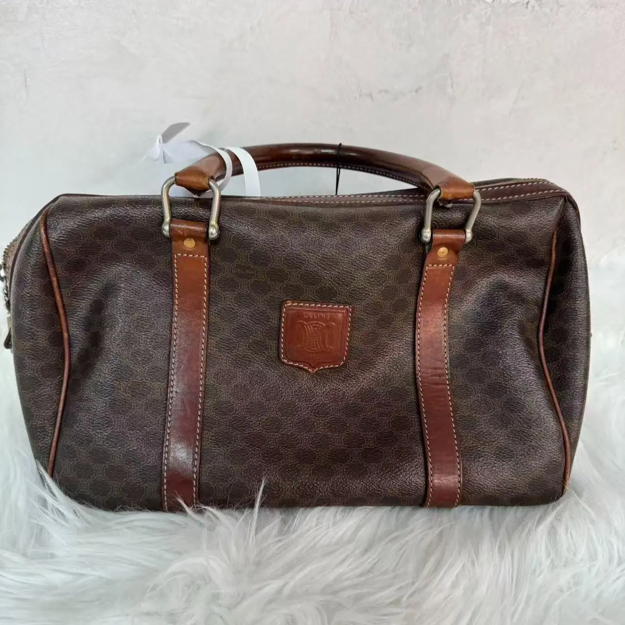 Pre-owned Celine leather handbag Vintage Macadam Boston Bag qg389#