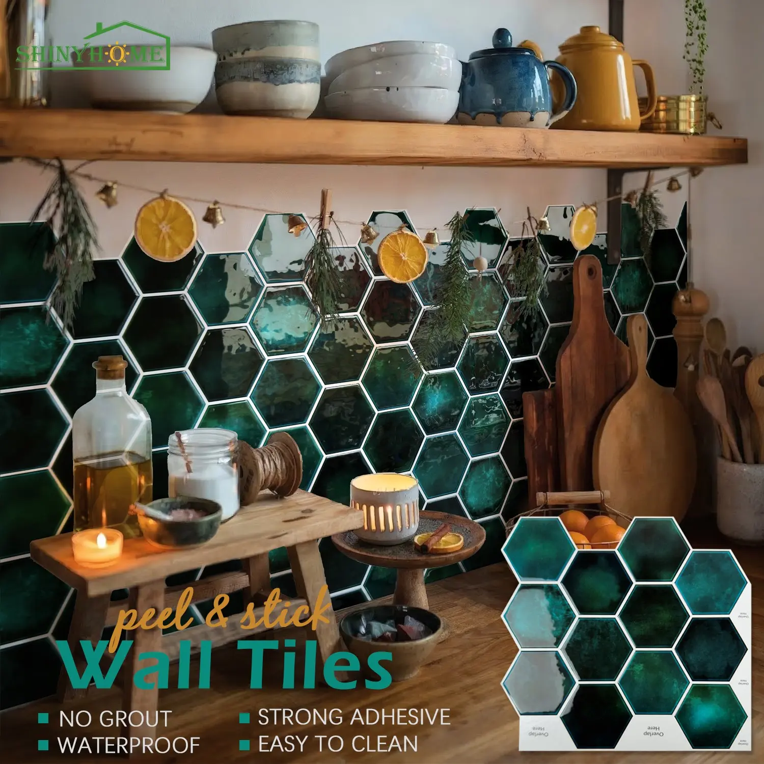Peel and Stick Hexagon Backsplash Tiles, Waterproof Self-Adhesive Wall Tile Stickers, Kitchen & Bathroom Decor, Decal Sticker, Removable Design, High Adhesive Stickers, Decorative Wall Sticker
