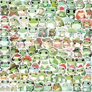 Cute Frog Pattern Sticker, 100pcs/set Self Adhesive Decorative Sticker, DIY Decals for Water Bottle Laptop Phone Case Scrapbooking Journal Making