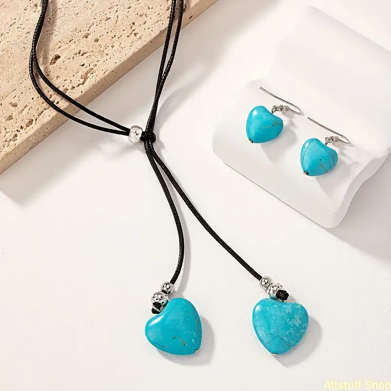 Women's Boho Necklaces Earrings Set, 3-Piece Vintage Jewelry with Ornate Metal Pendant and Hook Earrings, Boho Jewelry Set, Pendant Necklace Set