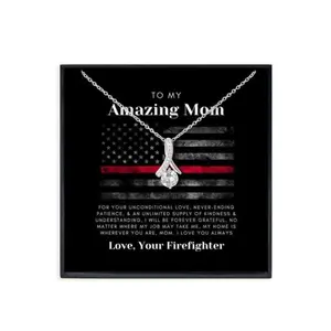 Mom Necklace, Firefighter Mom Necklace, Gift For Mom Of Firefighter, Thin Red Line Gift, Frontline Worker, Beautiful Necklace Gifts for Mom - Perfect Mother's Day Jewelry, Thoughtful & Meaningful Gift for Mother