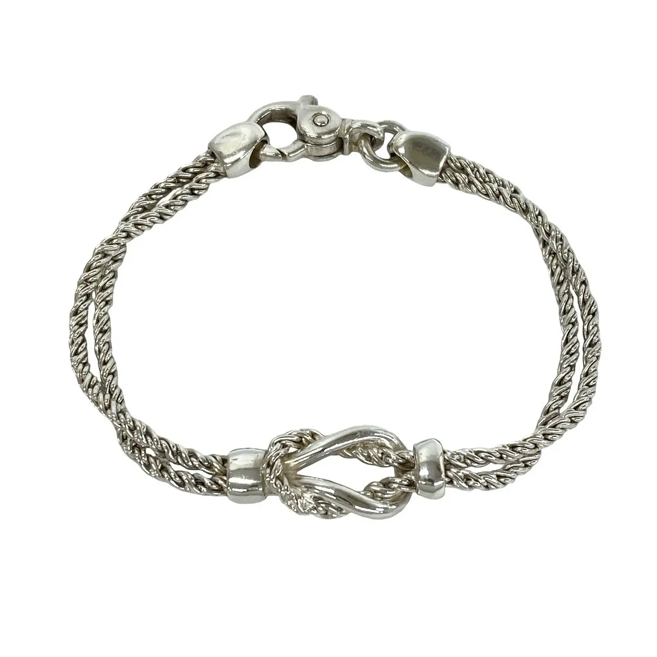 Pre-owned Tiffany & Co. Sterling Silver 925 (Ag925) Small Leather Goods Tiffany＆Co. Double Rope Center Knot Silver Bracelet