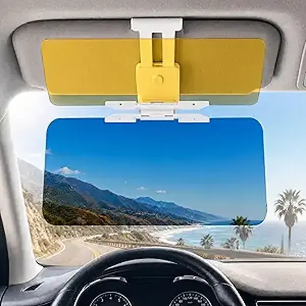 Clip-On Gray Adjustable Dual-Layer Car Visor Extender, Polarized HD Anti-Glare Sun Blocker for Compact Cars, Day & Night Driving to Reduce Eye Strain & Enhance Safe Driving