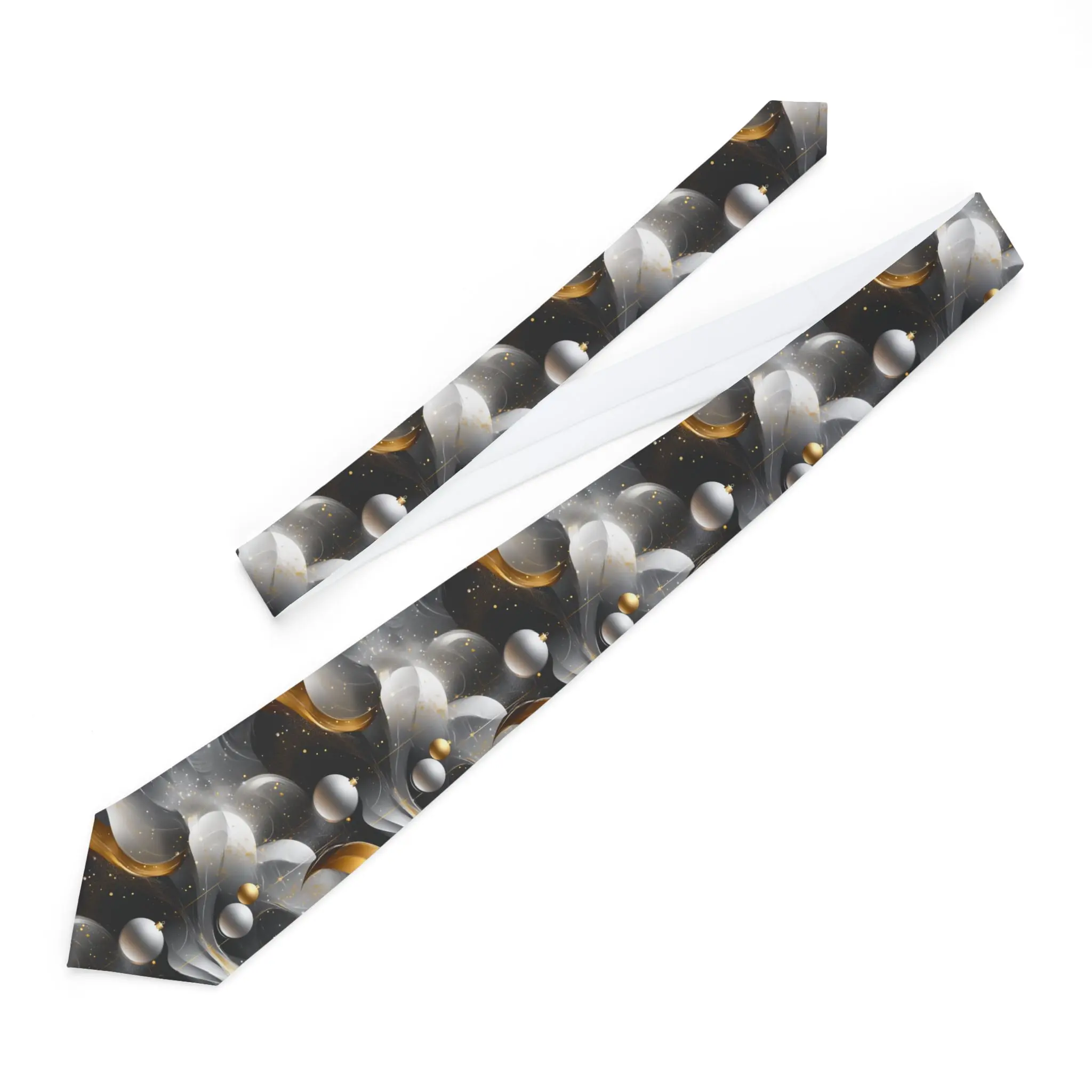 Necktie - Luxury Black, Gold, and Silver Christmas Ornaments Design, Elegant Holiday Tie, Formal Event Accessory, Festive Neckwear, Men's