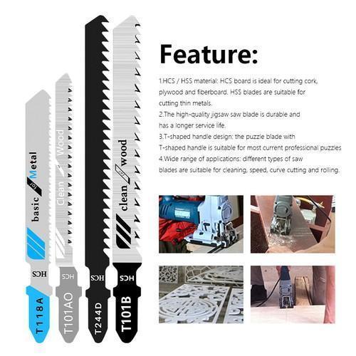 60 Pcs T-Shank Jigsaw Blades Set | Combination Saw Blade Kit for Wood Plastic Metal Cutting | Heavy Duty Multi-Material Scroll Saw Blades with Storage Case
