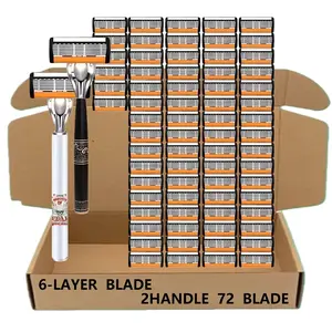 Classic Men's Razor with 72 Ultra-Sharp Durable Blades, Progressive Design for a Safe, Smooth and Painless Shaving Experience, Includes 2 Non-Slip Handles, Perfect for Holiday Gifts