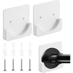 2 count Adhesive Shower Rod Tension Holder, No Drilling Shower Curtain Rod Holder, Stick  Shower Rod Holders Mount Retainer for Wall, Tension Curtain Rod Holder(Shower Curtain Rod Not Included)
