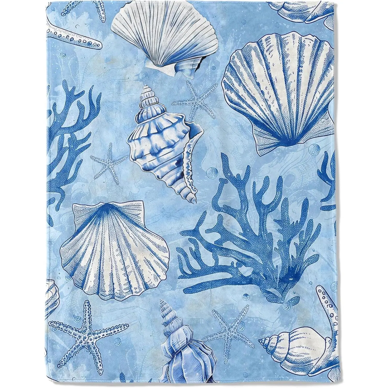 Nautical Seashells and Coral Fleece Blanket - Lightweight Soft Cozy Gifts Throw for Marine Life Lovers, Kids,Women,Starfish Blankets,Home Room Modern Ocean-Inspired Decor Slim Soft One-Side Printing