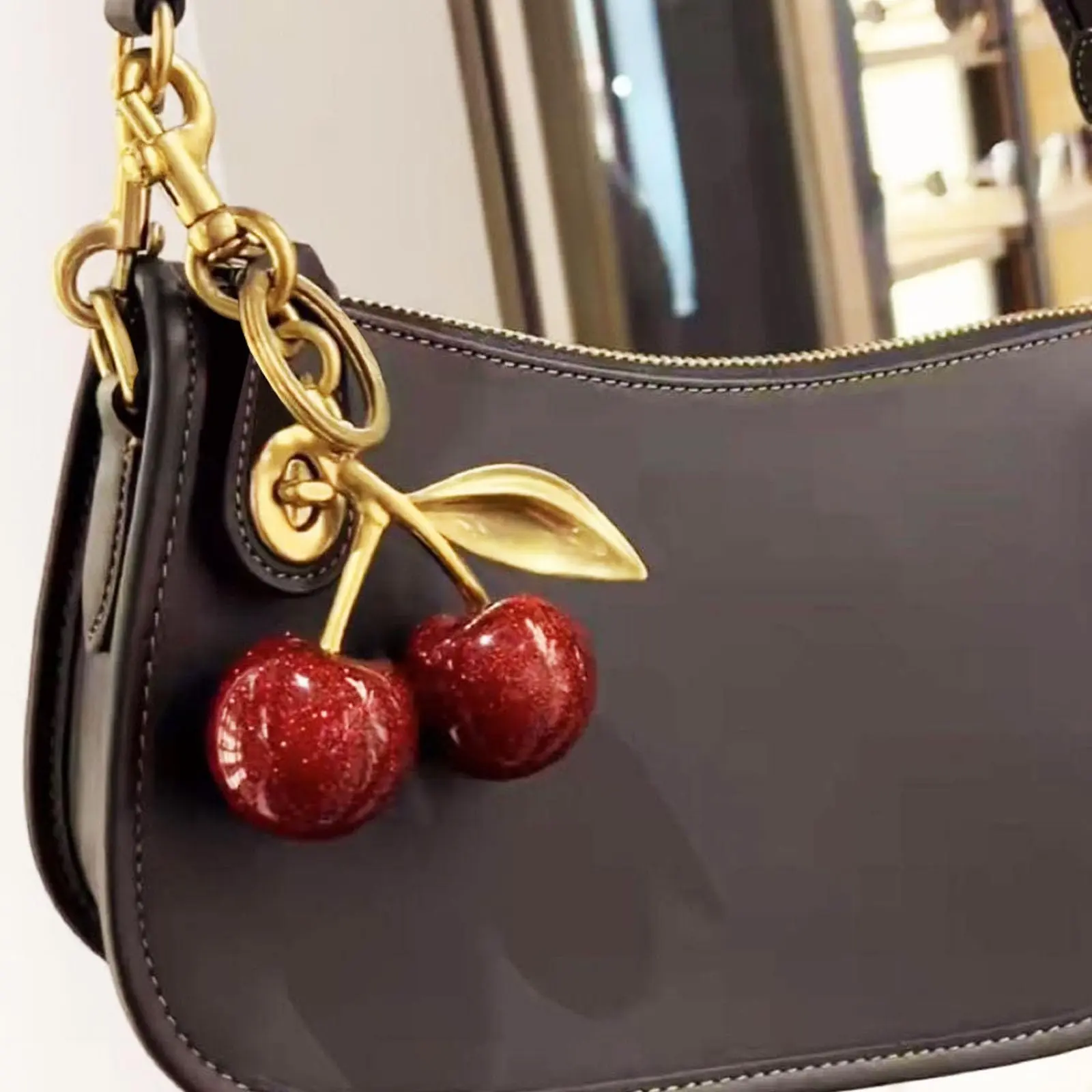 Graceful Enclave Cherry Keychain Bag Charm Cute-Elegant Leather Keyring ...