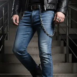 New Men Wallet Chain Chunky Links Silver Metal Keychain Skeleton Skull Charm Biker WC18-01 20" Long Fashion Rocker Punk Trucker Biker Chain Links