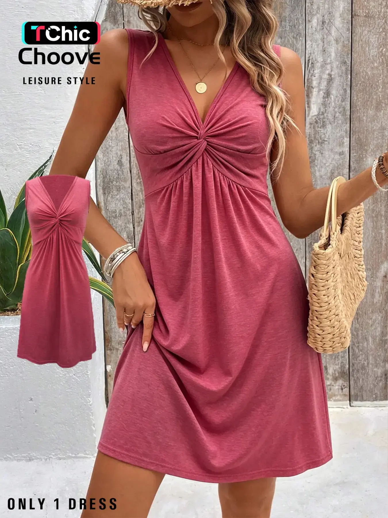 Summer Women's Sleeveless Beachy Style Dress, Casual Wear, Lightweight Stretchy Soft Fabric, Cross-Tie Design, Twist, Comfortable and Stylish, Perfect for Warm Weather