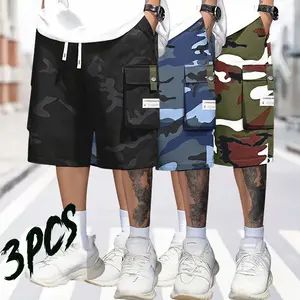 3-pack men’s camouflage cargo shorts, American street streetwear cargo style, breathable skin-friendly casual fabric that stays cool without trapping sweat, elastic drawstring waistband for easy wear without tightening, multi pockets on the sides for prac