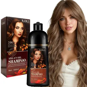 Argan Oil Light Brown Hair Dye Shampoo – 3-in-1 Hair Color Shampoo for Gray Coverage, Natural Herbal Semi-Permanent Color Depositing Shampoo, Ammonia & Paraben Free, Easy to Use at Home for Women & Men (500ml)