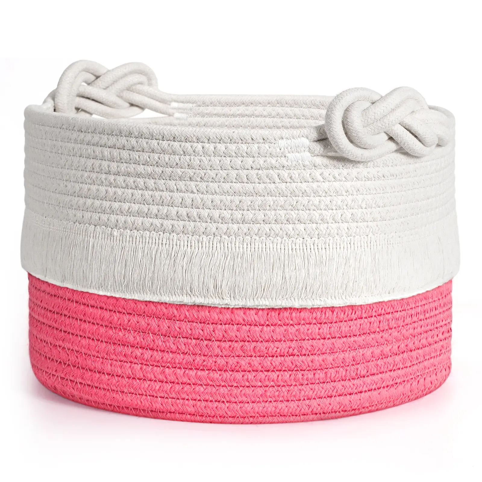 Sowyem Small Woven Storage Baskets Cotton and Jute Rope Decorative Hamper for Diaper, Blankets, Magazine and Keys, Cute Tassel Nursery Decor - Home Storage Container – 9.5'' x 7''