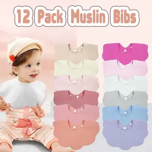 12 Pack Baby Muslin Bibs for Drooling and Teething Infant Drool Bibs for Unisex