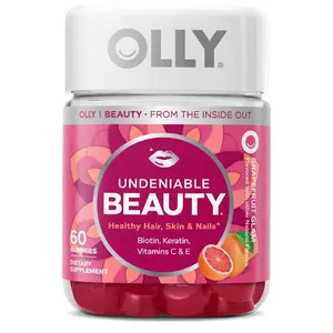 OLLY Undeniable Beauty Gummy, For Hair, Skin, Nails, Biotin, Vitamin C, Keratin, Chewable Supplement, Grapefruit, 30 Day Supply - 60 Count
