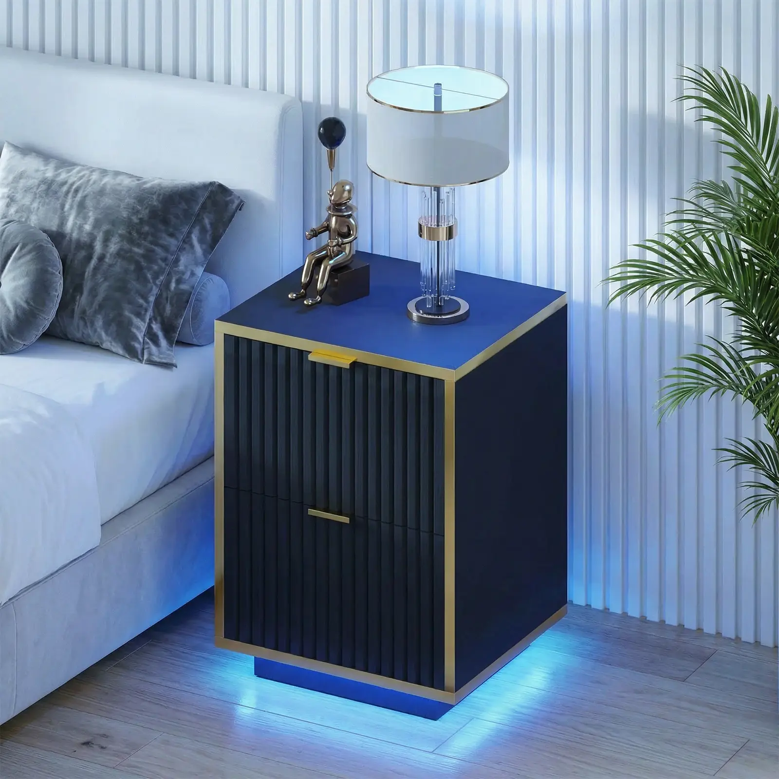 [SummerWins] HOMBCK Gold Trim Nightstand, Modern Bedside Table with LED Lights, End Table for Bedroom Living Room summer garden,fathers day gift ideas#home essentials#back to school