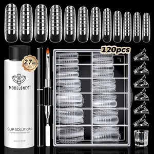 Slip Solution for Poly Gel, 2.8oz Anti-Stick Gel Liquid for Poly Gel Nails with 120Pcs Flat Dual Nail Forms Nail Tips Clips Kit