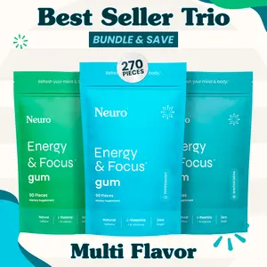 Best Seller Trio - Energy & Focus Caffeine Gum - Multi Flavor (3-Bulk Pouches)