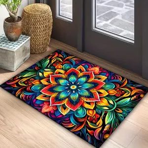 Flannel 1pc SEA Mandala Bohemian - Soft Rectangular Indoor/Outdoor Mat Suitable For Bedroom, Living Room, Entryway - Dry Only Mat, Decorative Mat