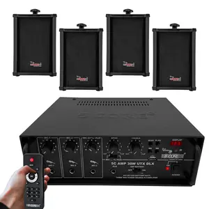 5Core Audio System Combo 30W Amplifier 6.4” Wall Speakers 4 Piece 10W RMS Each Commercial Speaker System for Restaurant Office Cafe Bar Does not apply