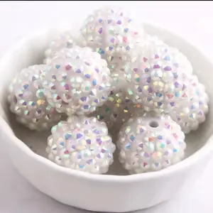 White 20mm Rhinestone Beads Set of 5