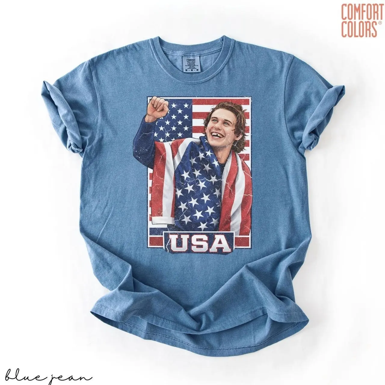 Comfort Colors® Jack Hughes Usa Gold Hockey T-Shirt, Patriotic hockey Fan Tee, American Hockey Pride Gift 1D6PY