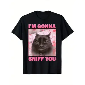 Funny " I'm Gonna Sniff You "   Brainrot Cats Meme Graphic T-Shirt - Unisex 100% Cotton Relaxed Fit Tee With Slight Stretch. Black &amp;   Pink Print. Casual Outdoor Wear. Sizes S-X graphic tees men crop tops summer outfits for men summer tops T