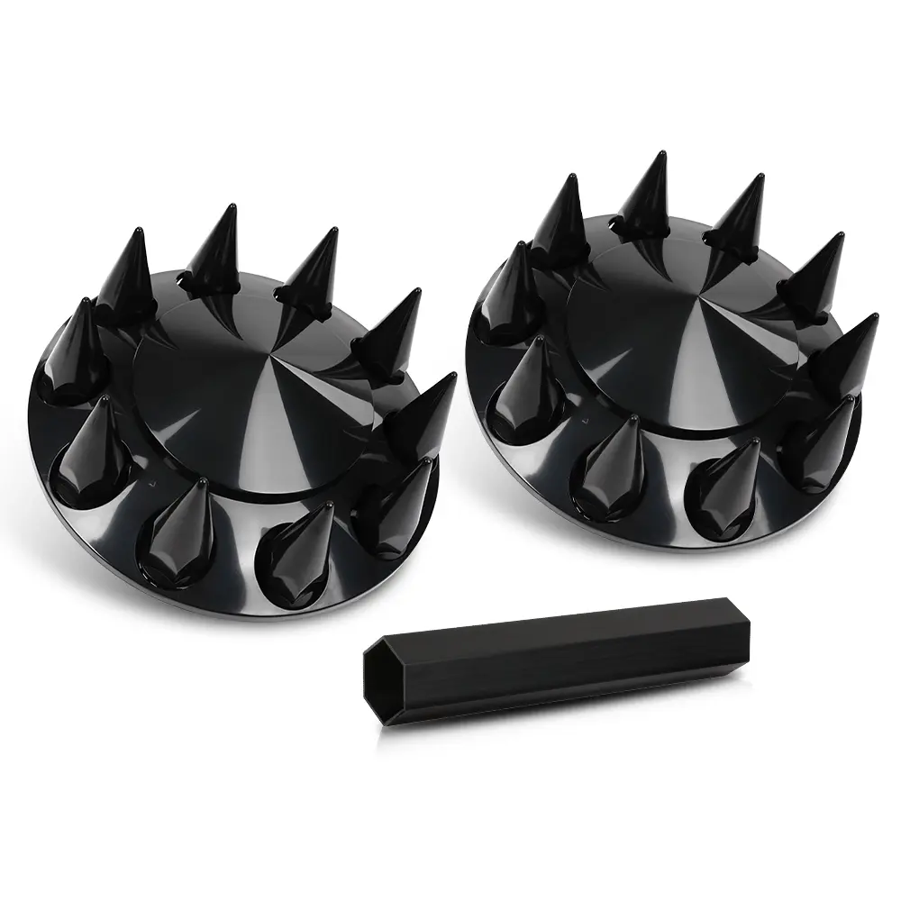 ALLGOOD 1-Pair Satin Black ABS Plastic Front Wheel Covers, 33mm Hub Axle Replacement Car Parts for Semi Trucks, Automotive Wheel Accessory