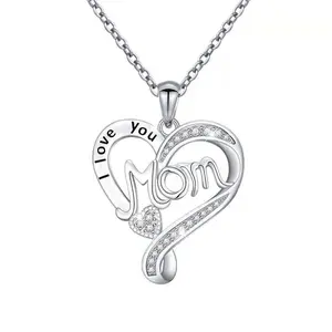 I Love You Mom Heart Necklace Cubic Zircon Jewelry for Mom