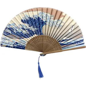 Folding Hand Fans for Women Wooden Bamboo and Paper Silk for Weddings Home Decor