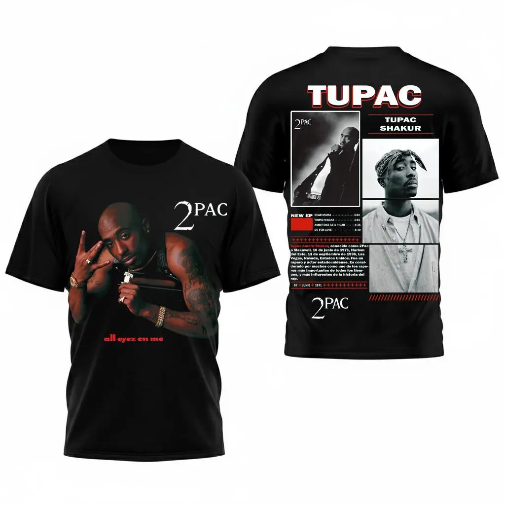 Women's Fitted Casual Cotton Shortsleeve Tshirt - 2Pac Tribute, All Eyez on Me Anniversary, West Coast Thug Life Print, Streetwear Fan Gift Top, Crew Neck, Digital Print, 5Xl, Basic, 3Xl, Graphic, Normal Type, Round Neck