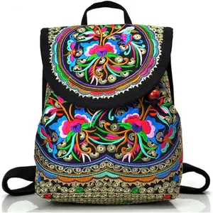 Embroidered Backpack Purses for Women - Boho  Bag for Travel,Ethnic Floral Mini  Pack,Lightweight Handbags for Daily Use (Red)